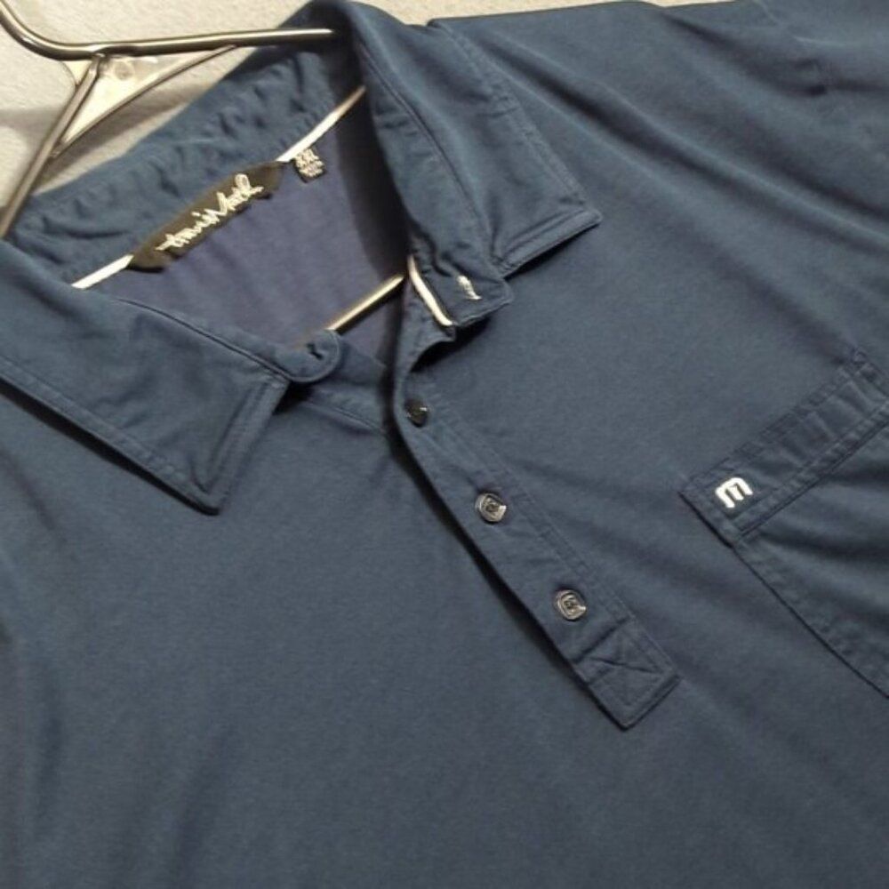 Travis Mathew Shirt Men's XXL Blue Polo Short Sleeve Golf Performance Stretch